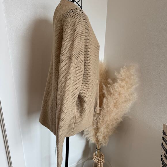 Michael Stars Cozy Open Knit Neutral Tan Cardigan Grandpa Sweater Small - Picture 5 of 9